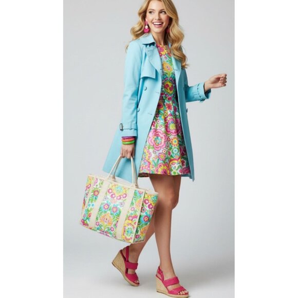Long Sleeve Double Breasted Longline Trench Coat Light Blue Women's Size M - Picture 1 of 11